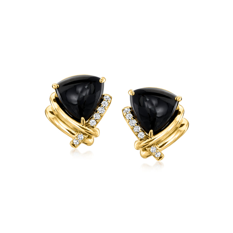 18kt gold onyx teardrop stud earrings with diamond accents