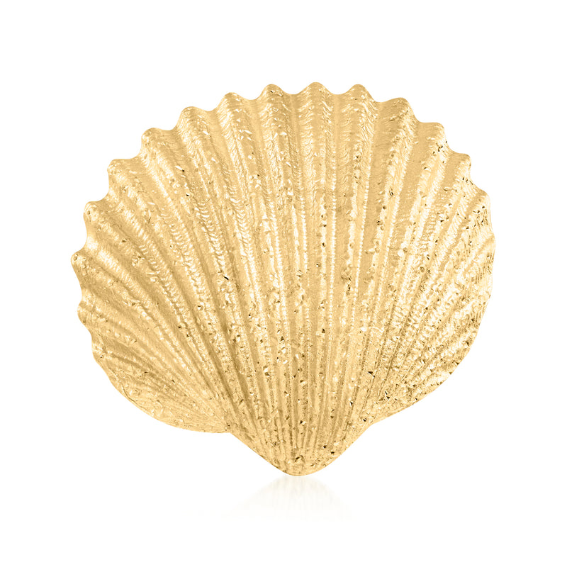 Gold-tone seashell ring with ridged scallop texture and polished finish