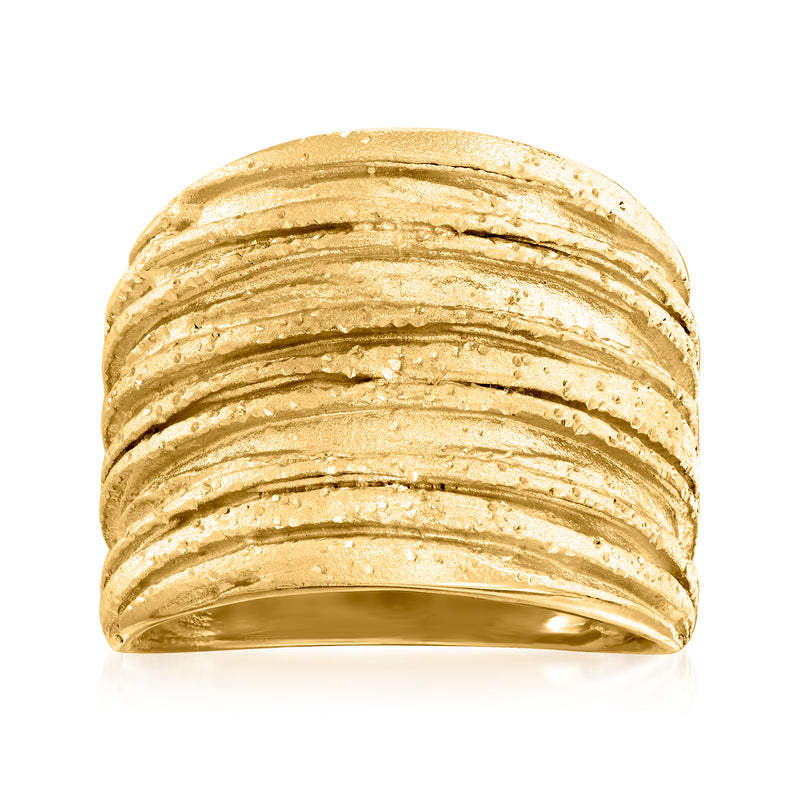 Gold sparkle tree bark style band ring with stacked ridged rows