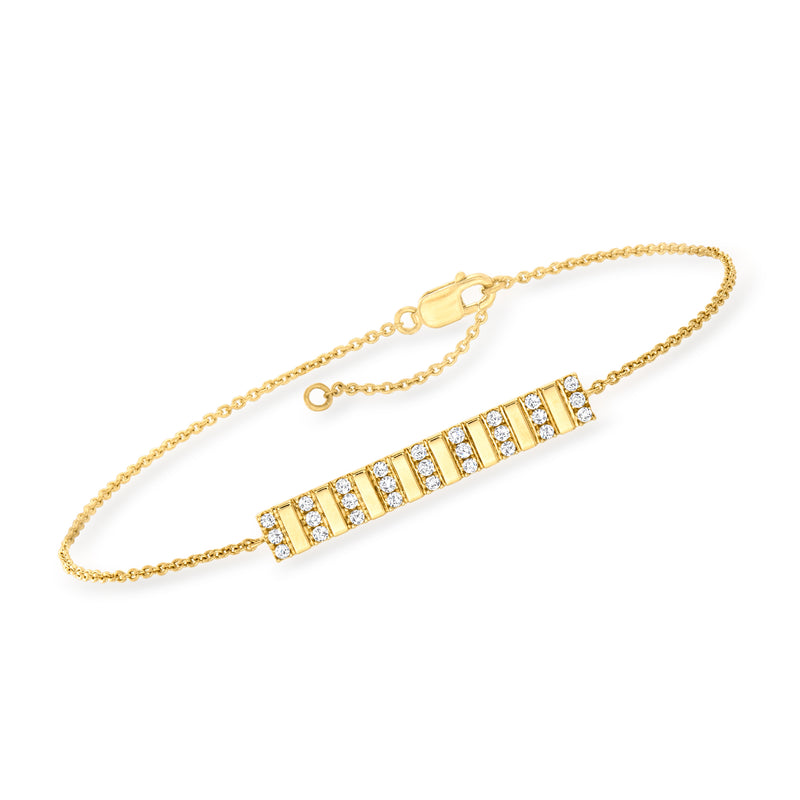 Diamond bar bracelet in 18kt gold over sterling with adjustable chain