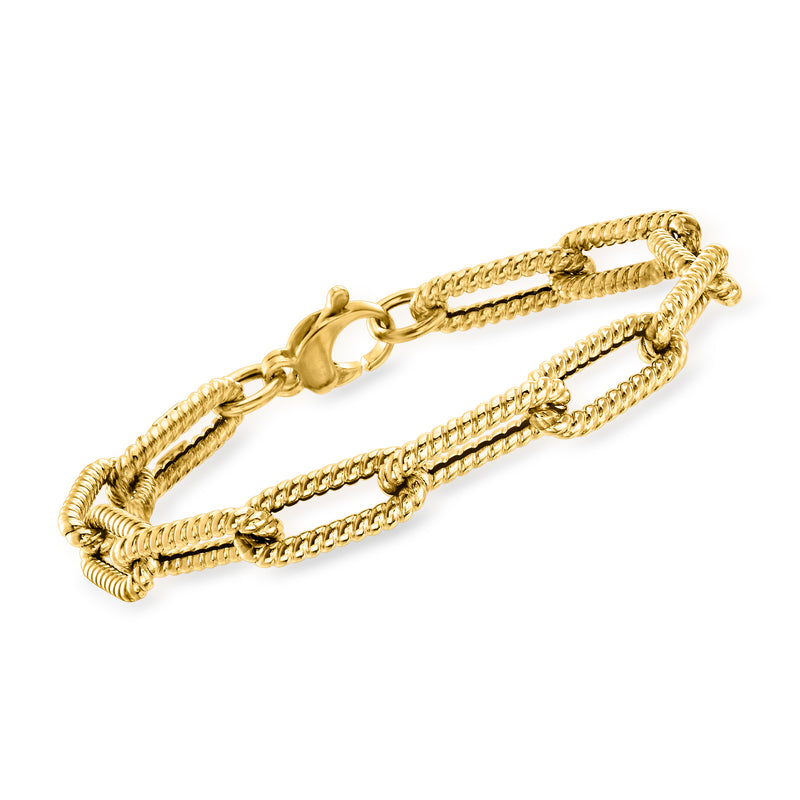 14kt yellow gold textured paper-clip link bracelet with clasp