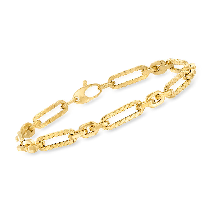 14kt yellow gold roped paper clip link bracelet with clasp