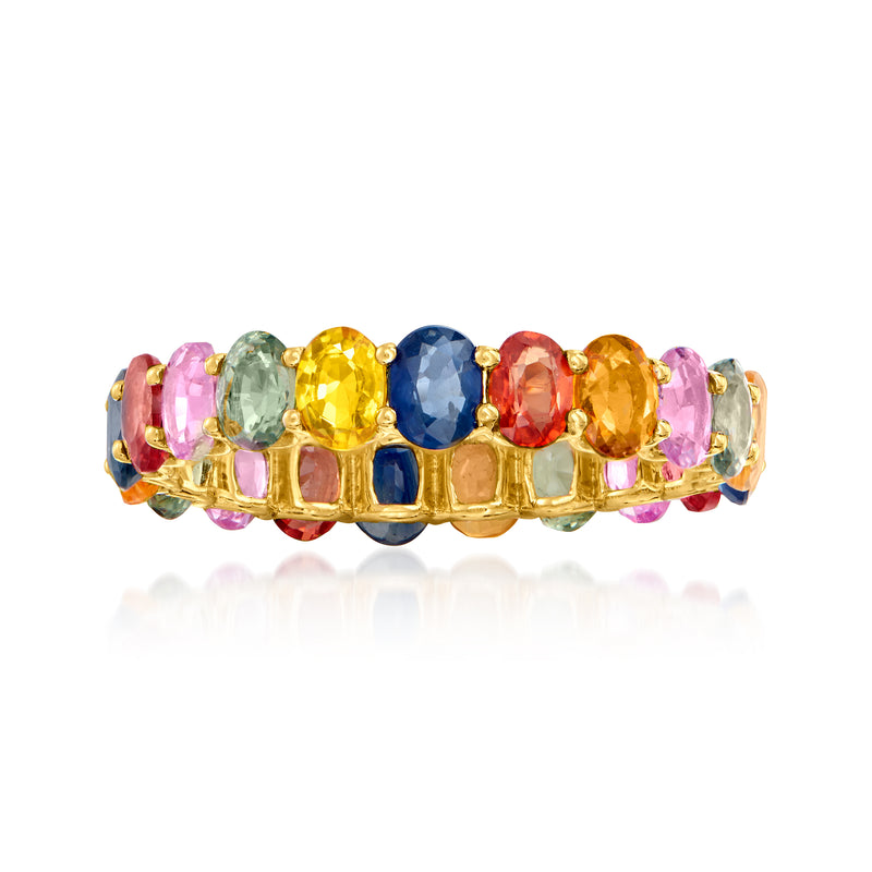 Multicolored sapphire eternity band in 14kt yellow gold with round gemstones