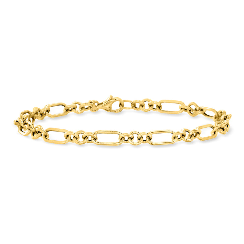 14kt yellow gold cable-link bracelet with oval and bar chain links