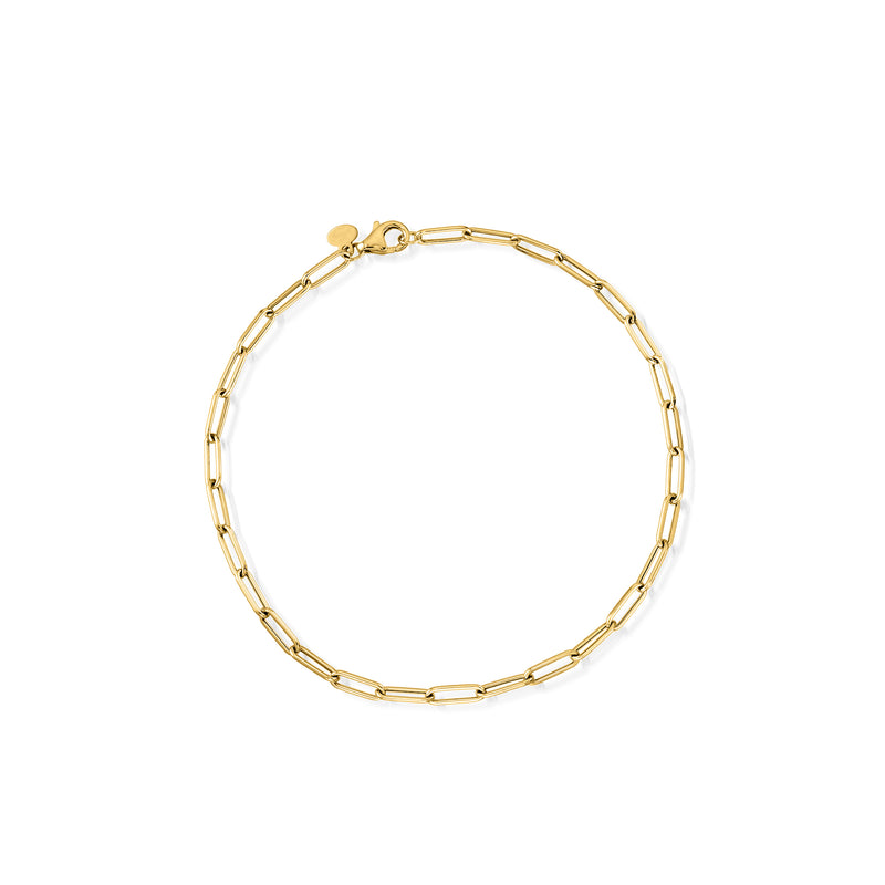 14kt yellow gold paper-clip link anklet with small clasp and oval link chain