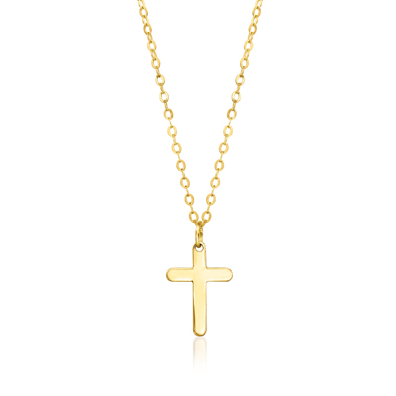 14kt yellow gold cross pendant necklace with cable chain for children