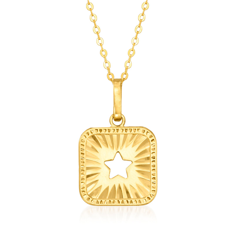Gold cut-out star pendant necklace with square halo and link chain
