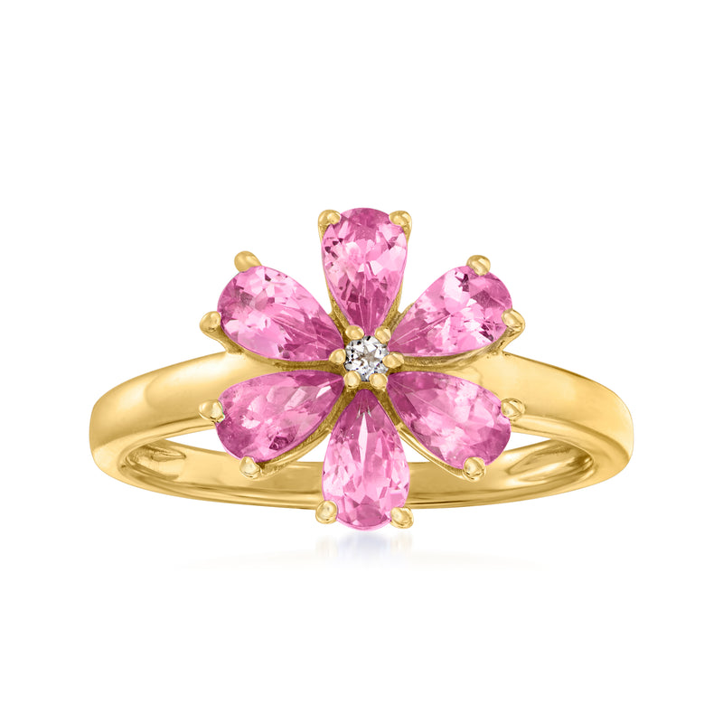 18kt gold over sterling pink tourmaline flower ring with white topaz accents