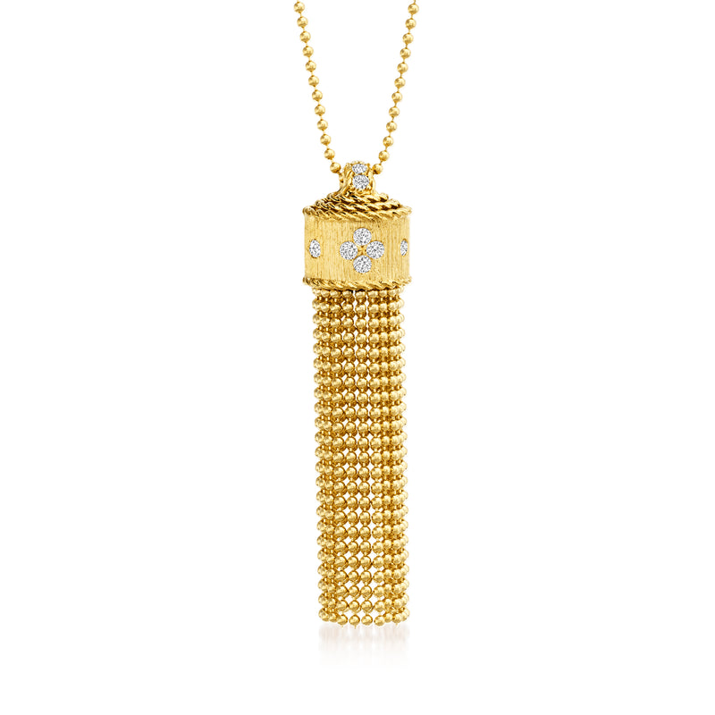 Roberto Coin 18kt yellow gold diamond tassel necklace with floral pendant