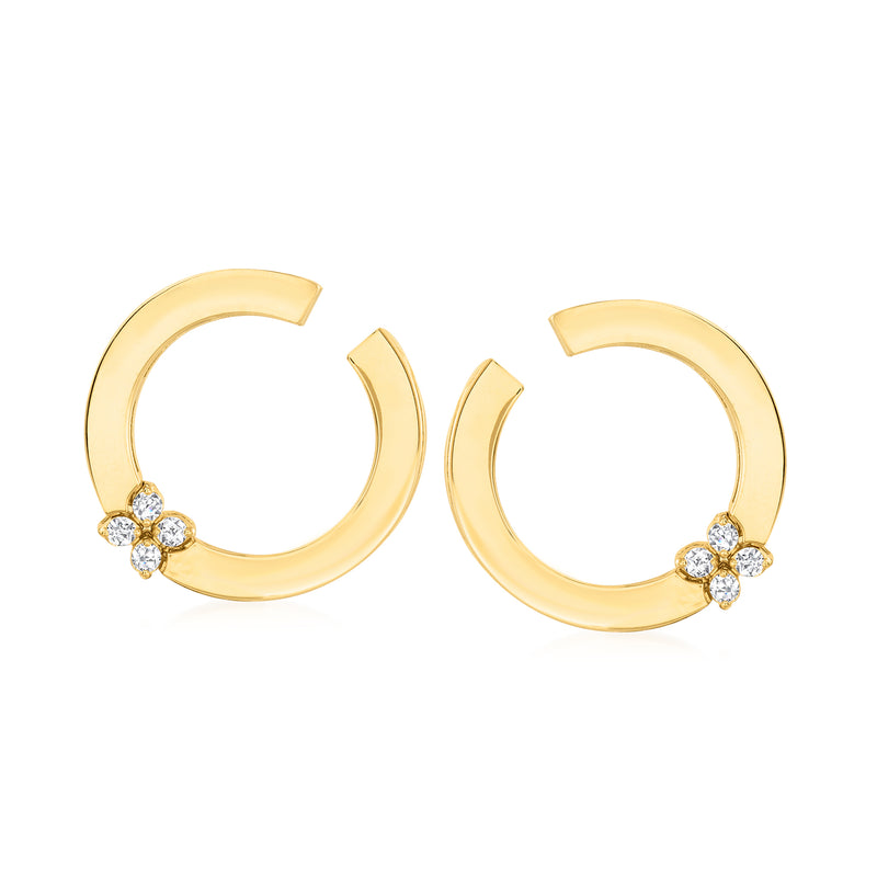 Roberto Coin yellow gold hoop earrings with small diamond cluster at front