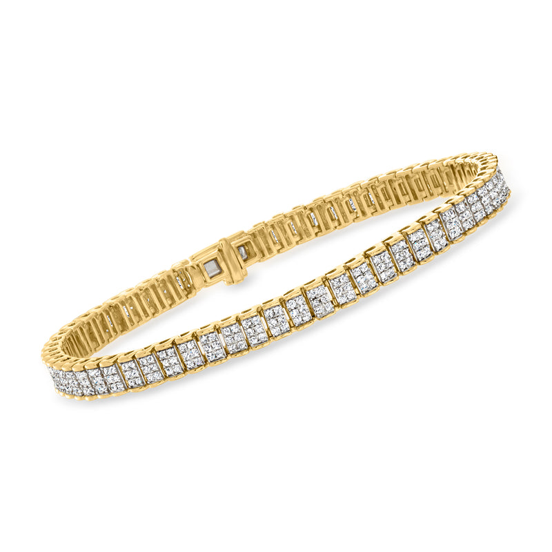 Diamond bracelet in gold over sterling with channel-set round and square stones