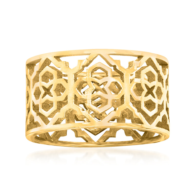 Gold over sterling openwork patterned ring with geometric cutout band