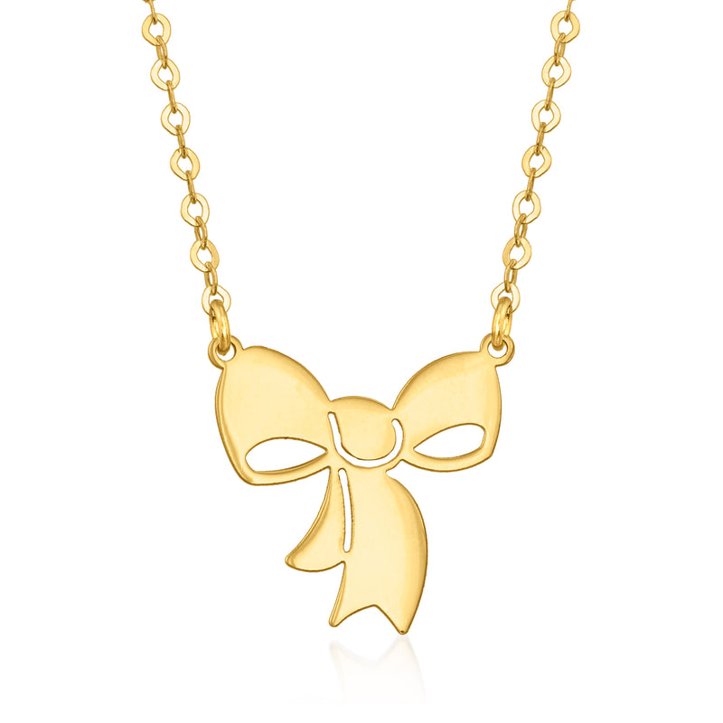 Italian 14kt yellow gold bow necklace with openwork bow pendant and link chain