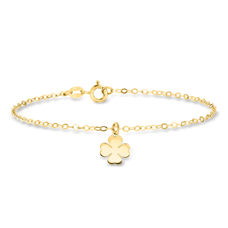 14kt yellow gold charm bracelet with four-leaf clover pendant