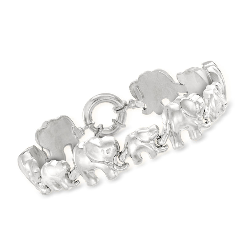Italian sterling silver elephant charm bracelet with linked elephant figures