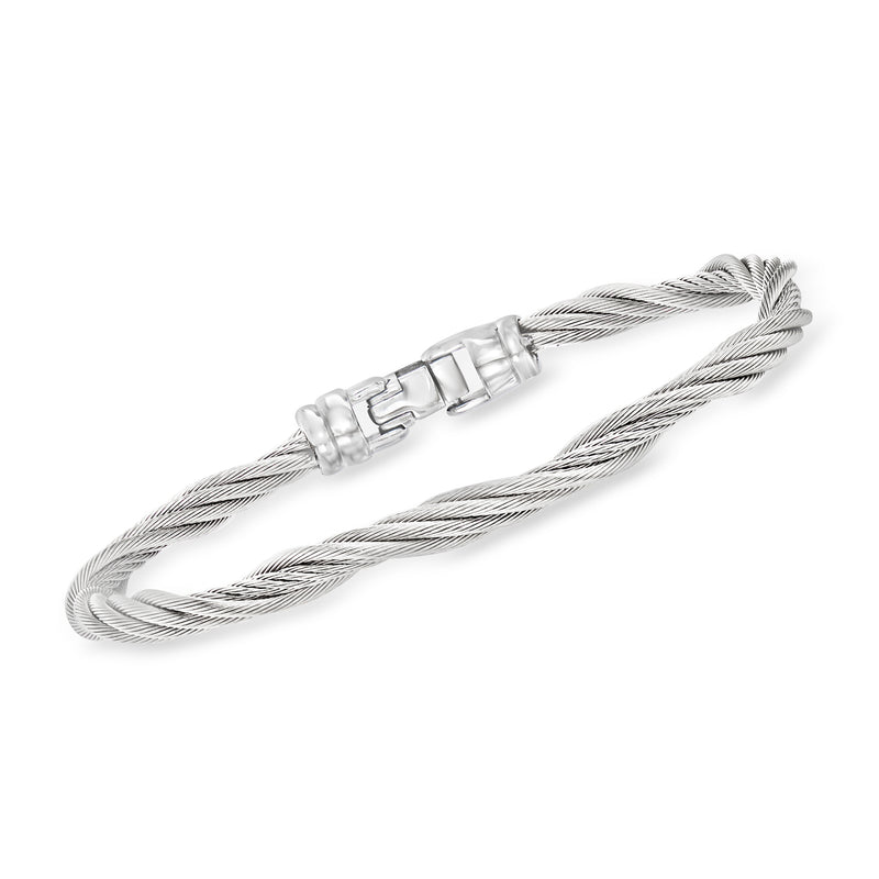 ALOR twisted cable bracelet in gray stainless steel with clasp and link detail