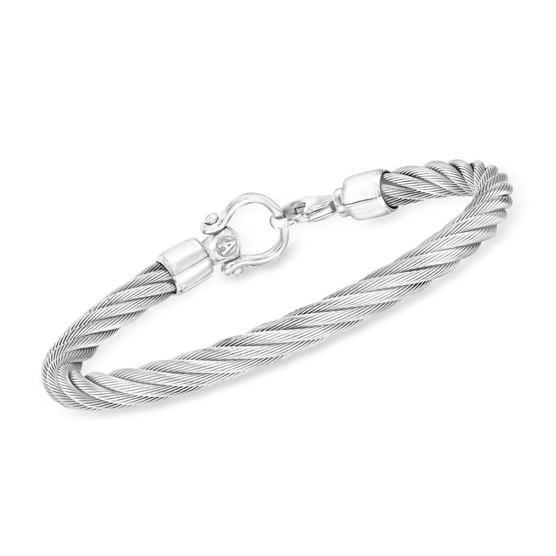 ALOR men's stainless steel twisted cable bracelet with oval clasp, silver tone
