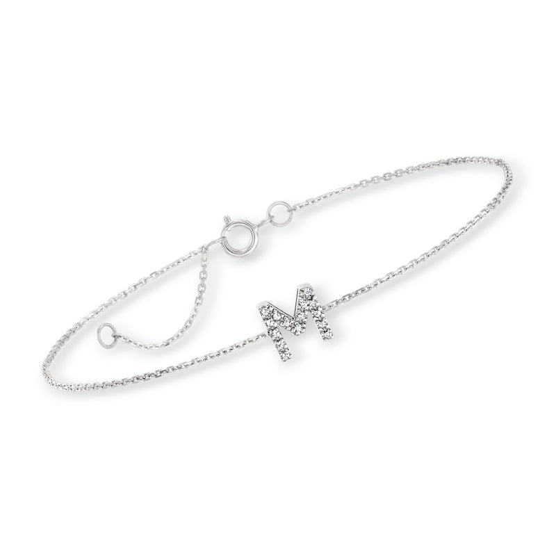 14kt white gold bracelet with diamond initial charm and spring-ring clasp