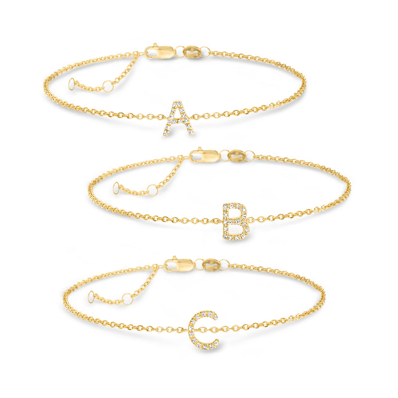 Diamond initial bracelet, 18kt gold over sterling, letter A with clear stone accents