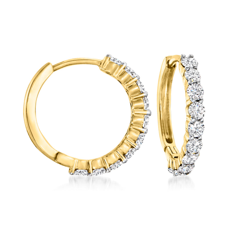 Diamond hoop earrings in 14kt yellow gold with round diamonds
