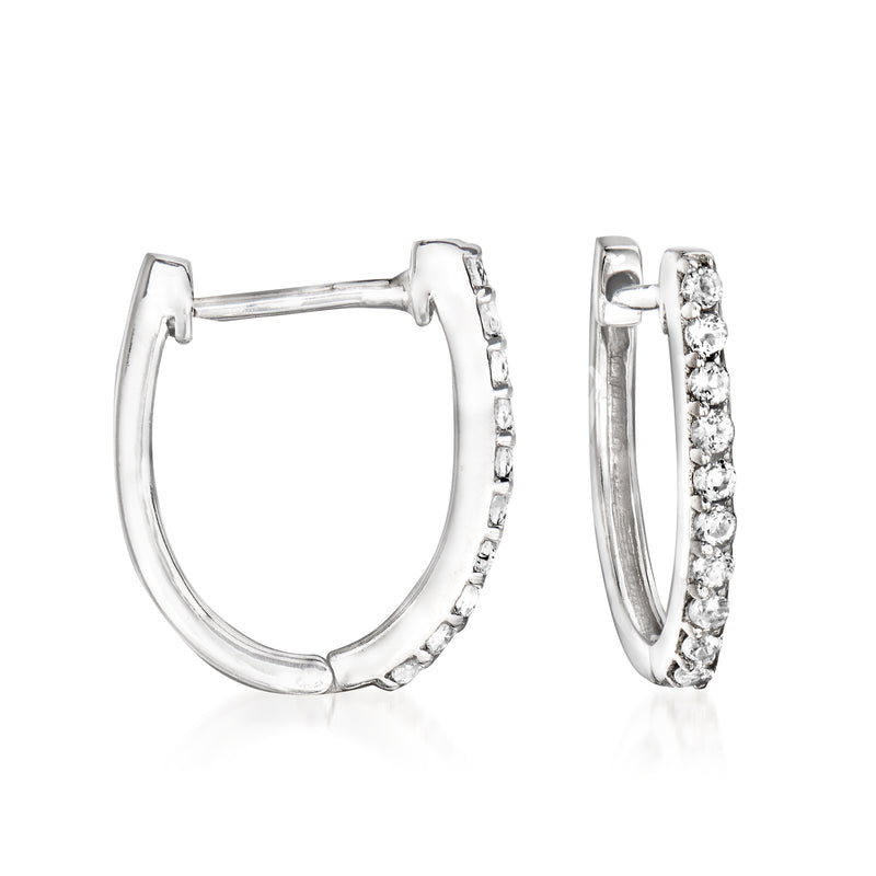 Sterling silver hoop drop earrings with white topaz accents