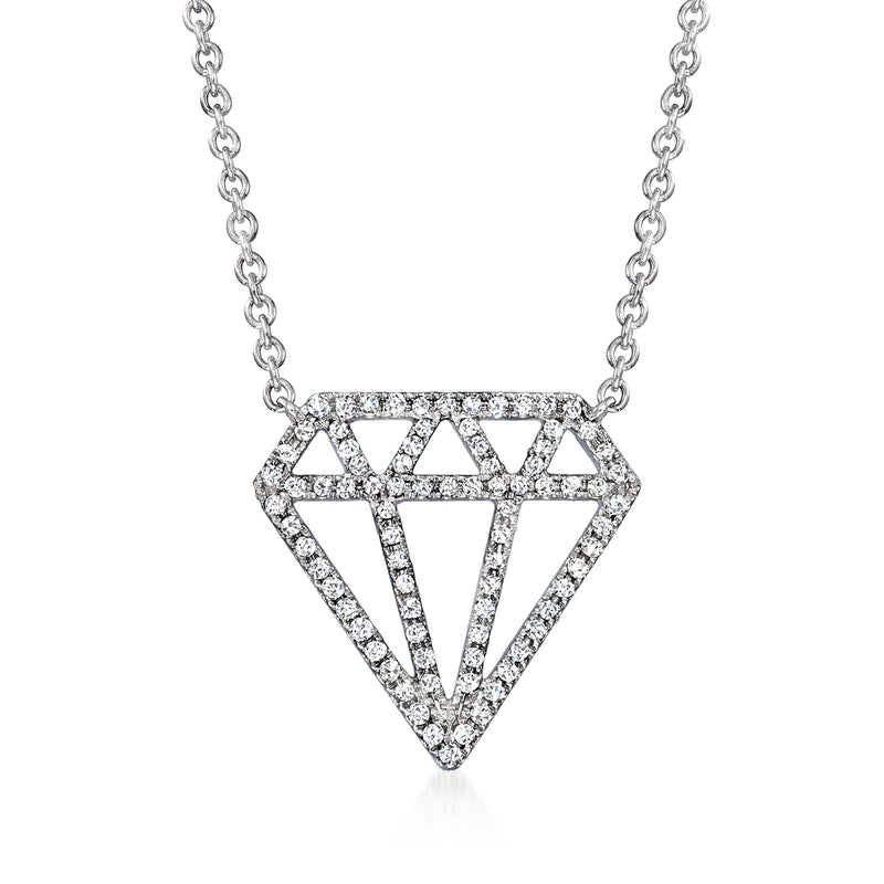 Diamond-like jewel-shaped pendant necklace in 14kt white gold with chain