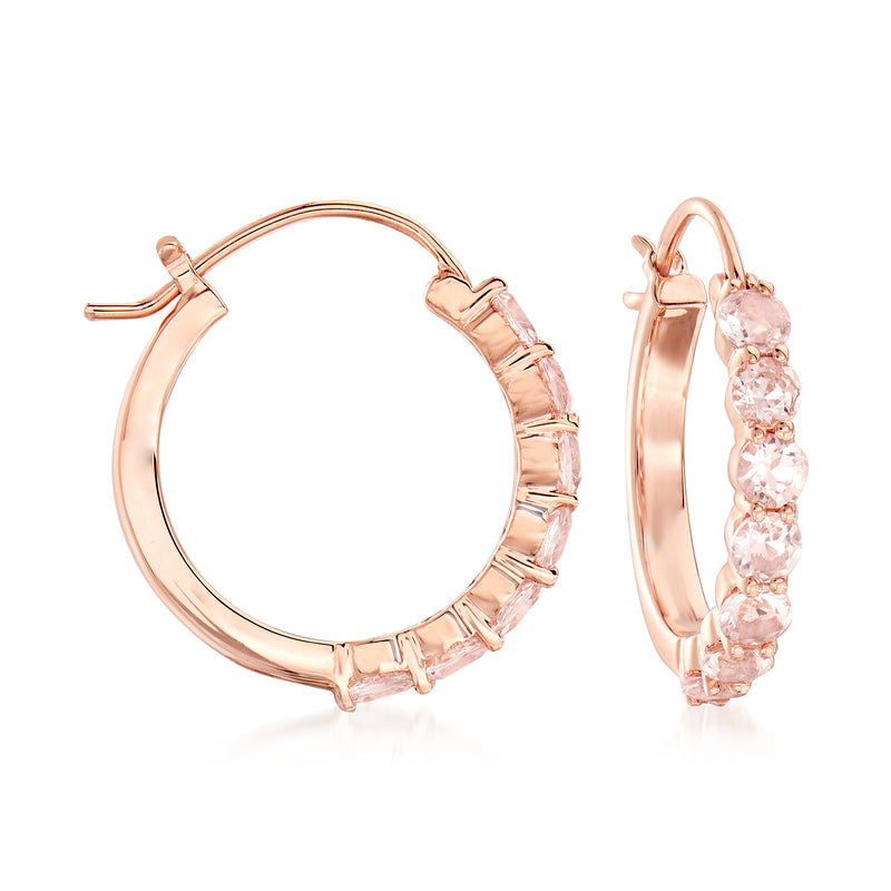 Rose gold hoop earrings with clustered pink gemstones