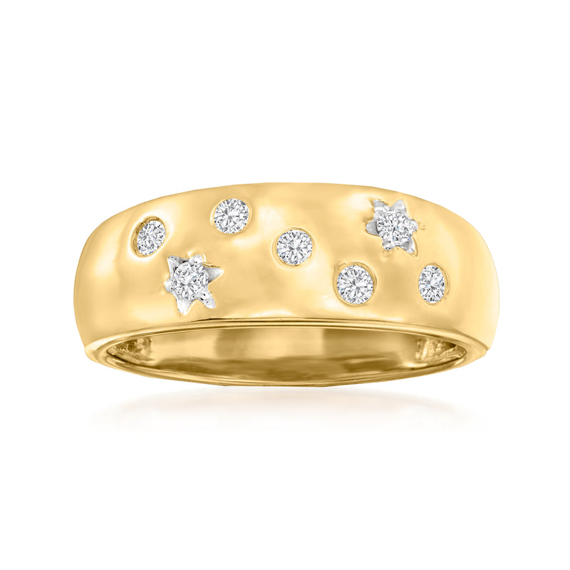18kt gold over sterling star ring with round diamond-look stones