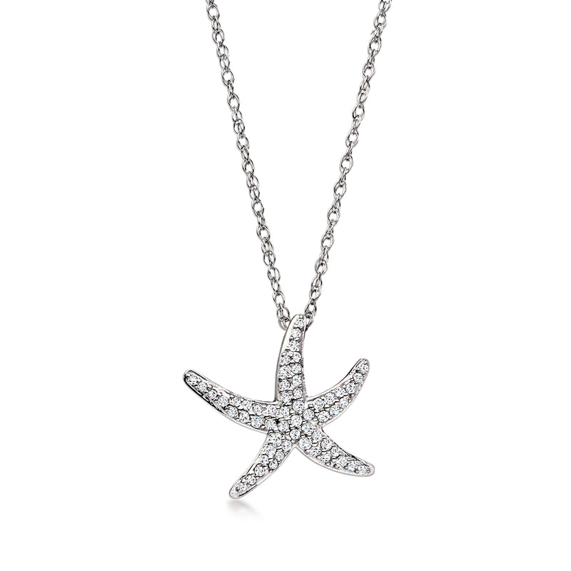 Sterling silver diamond starfish pendant necklace