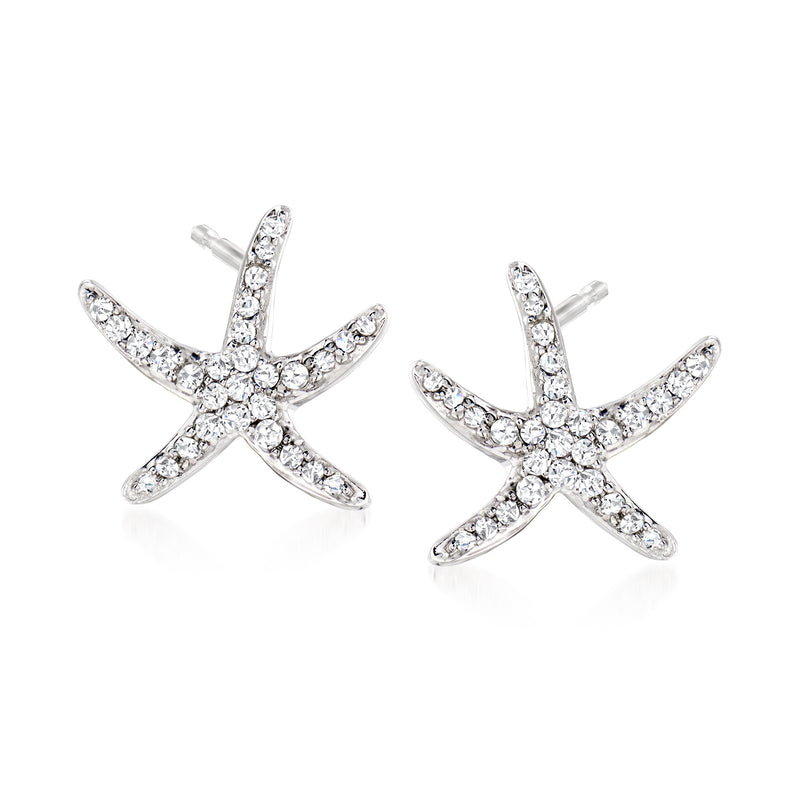 Sterling silver starfish post earrings with diamond accents