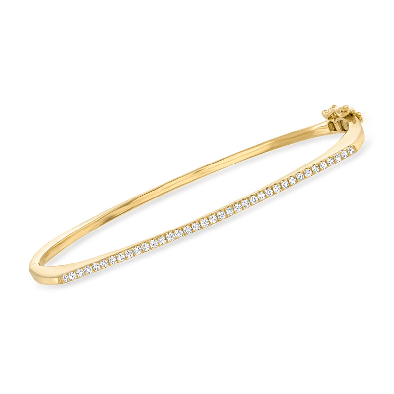 Gold-tone diamond row bar bangle bracelet with hinged clasp and sparkle stones