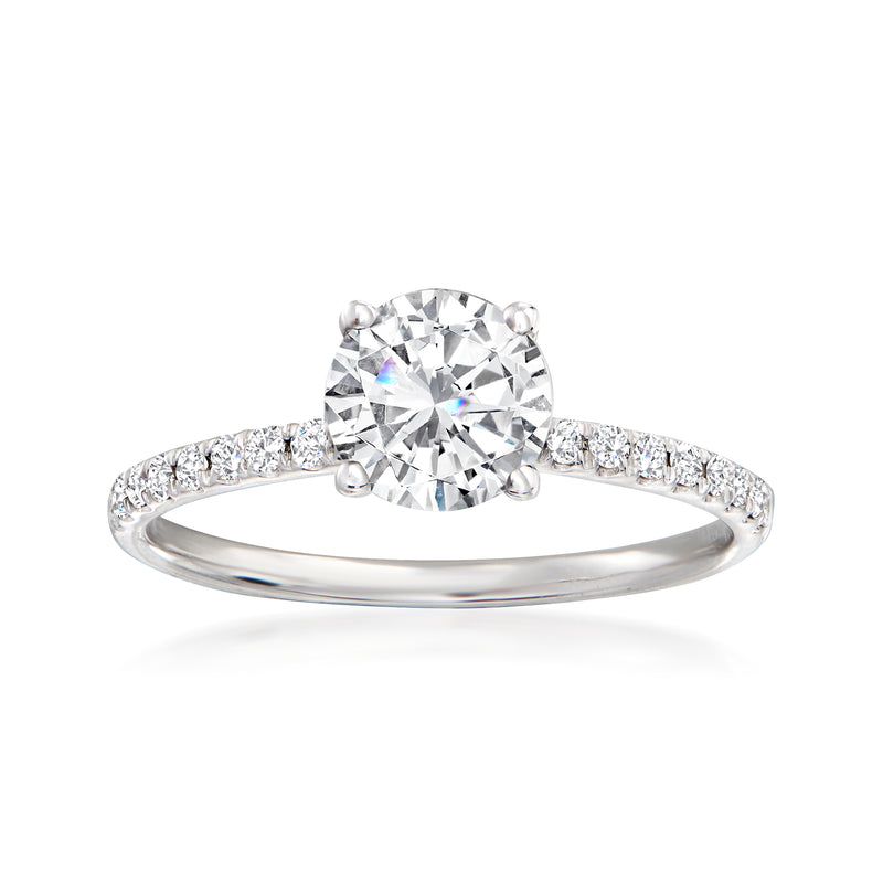 14kt white gold engagement ring setting with round center diamond and pave accents