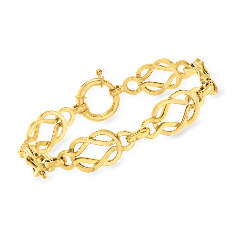 18kt gold over sterling knot-link bracelet with round clasp and polished chain links