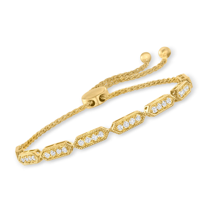 Diamond bolo bracelet in 18kt gold over sterling with geometric diamond stations