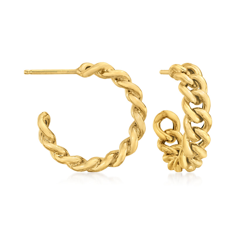 14kt yellow gold curb-link C-hoop earrings, interlocking chain links