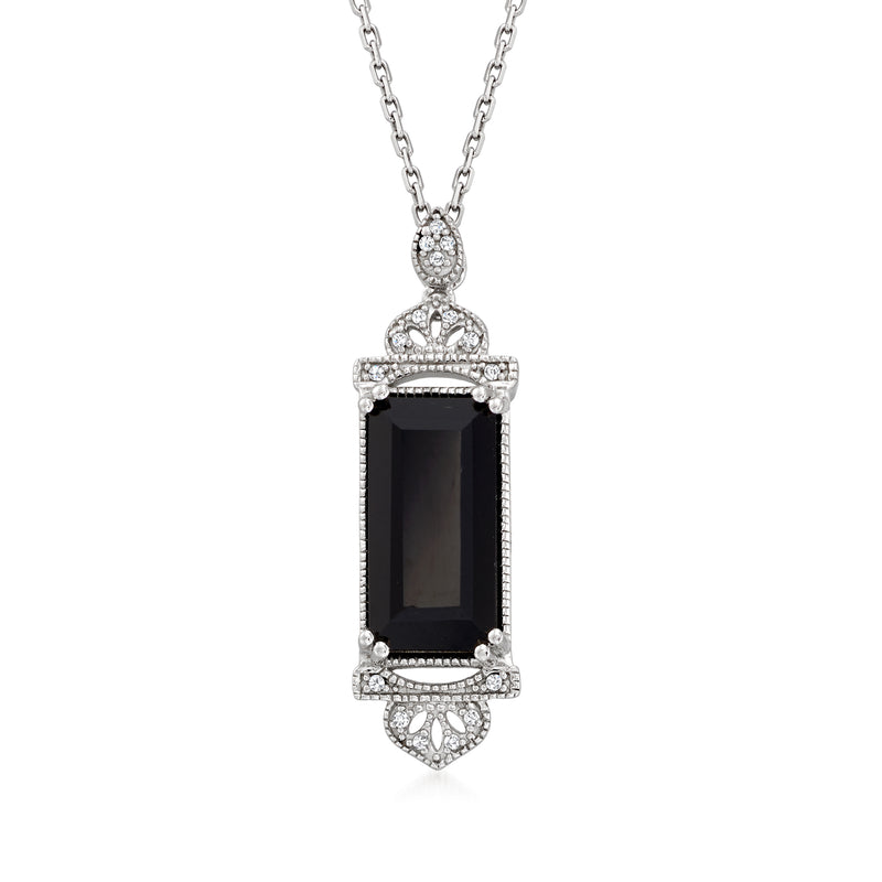 Sterling silver black onyx pendant necklace with diamond accents