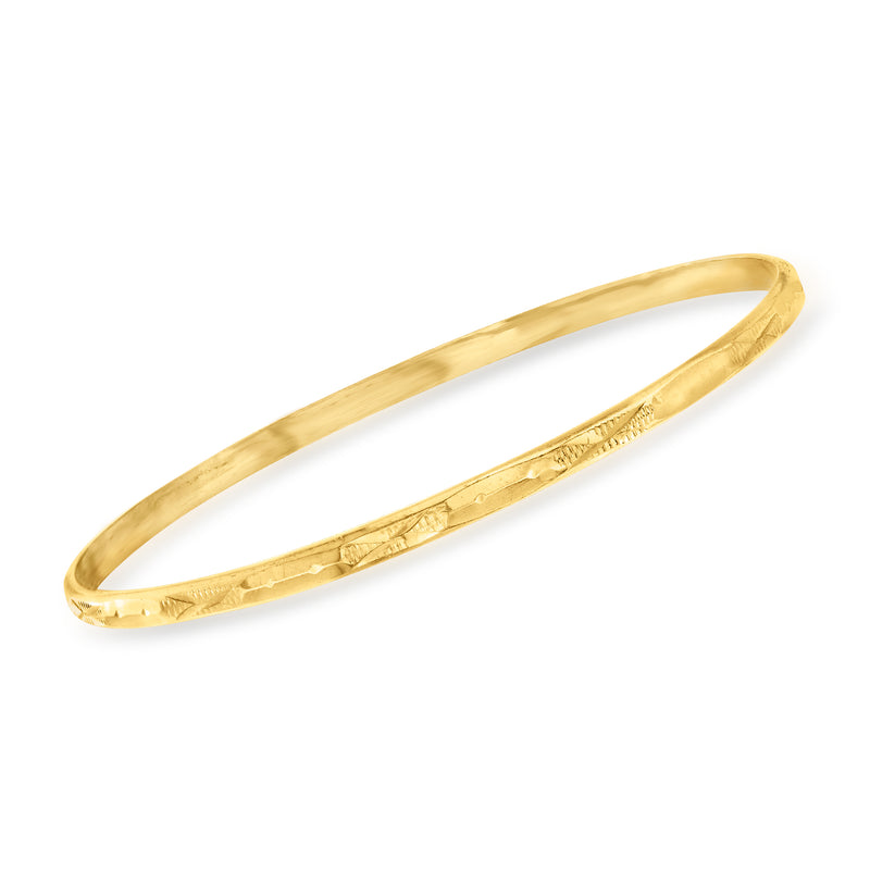 Vintage 20kt yellow gold bangle bracelet with engraved leaf-like pattern