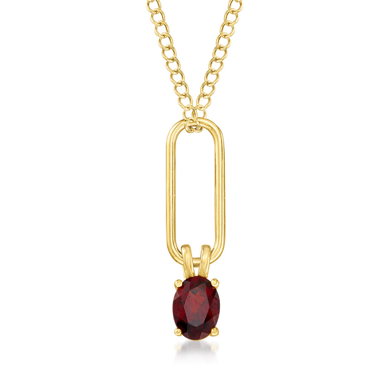 18kt gold over sterling paper clip link pendant necklace with oval garnet stone drop