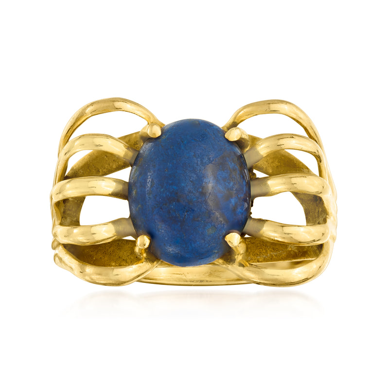 Vintage 14kt yellow gold open-space ring with oval blue lapis cabochon