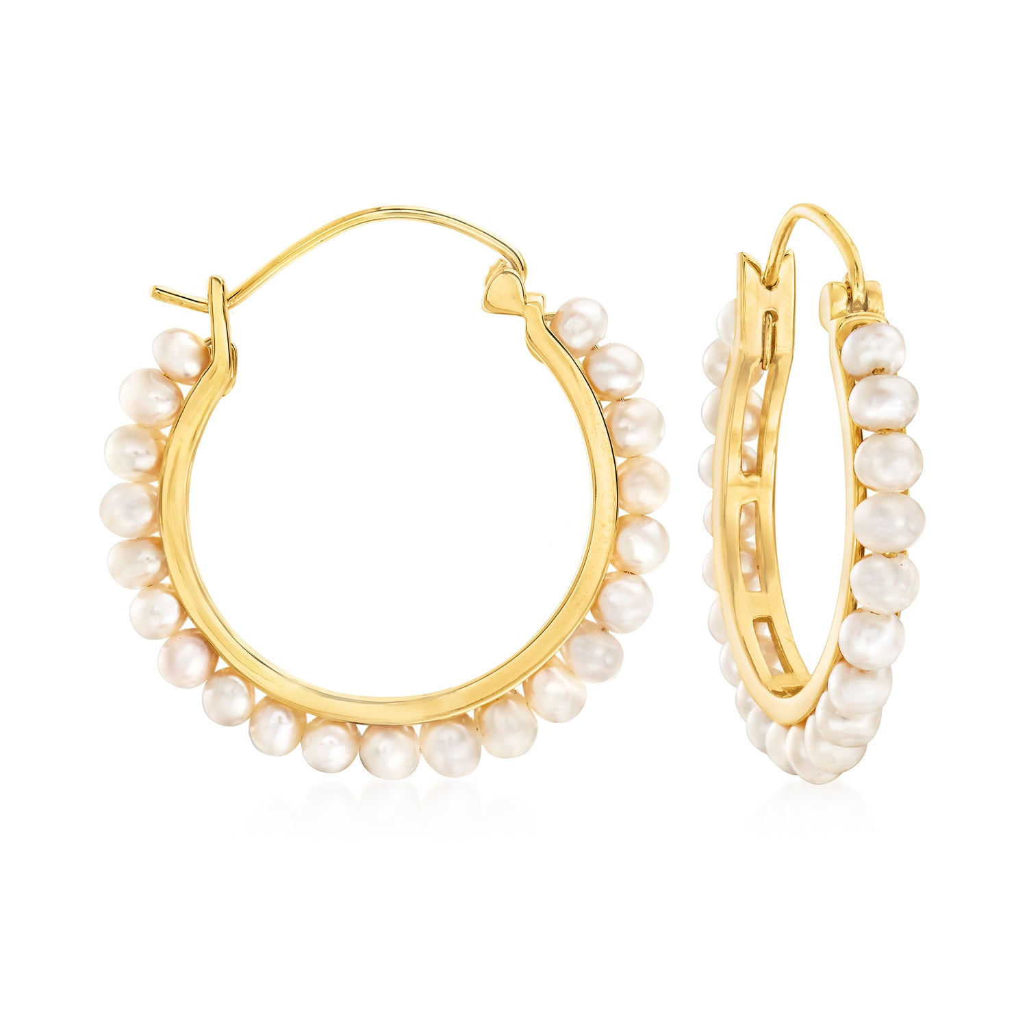 3-3.5mm Cultured Pearl Hoop Earrings in 18kt Gold Over Sterling