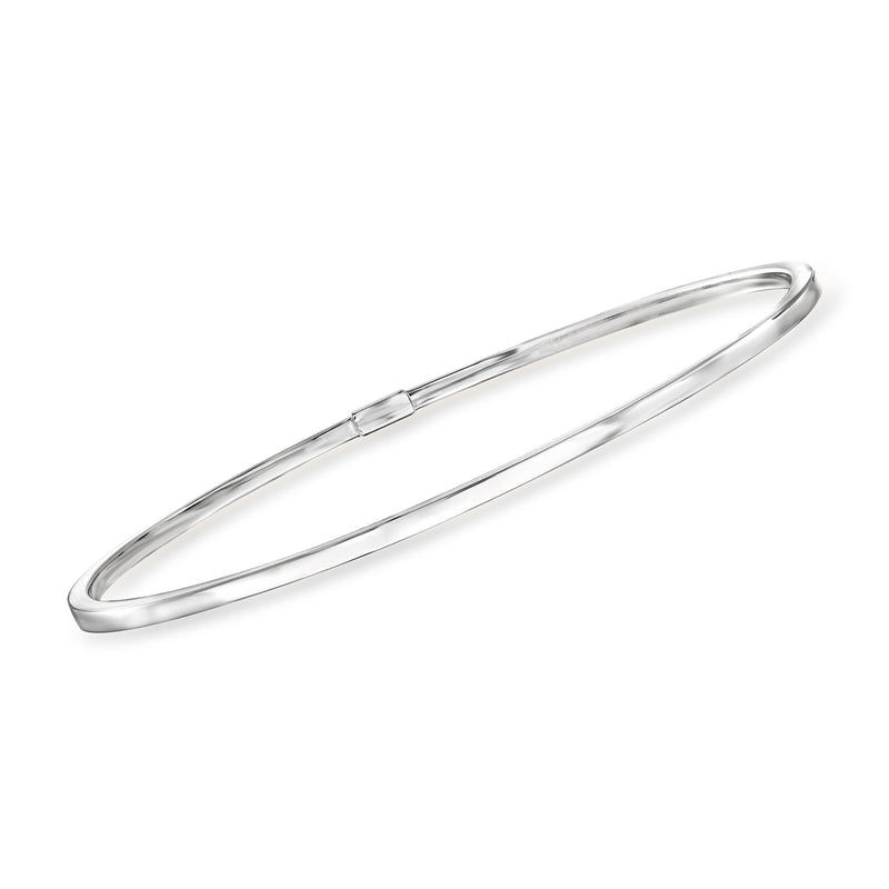 Slim 14kt white gold bangle bracelet with subtle rectangular link detail
