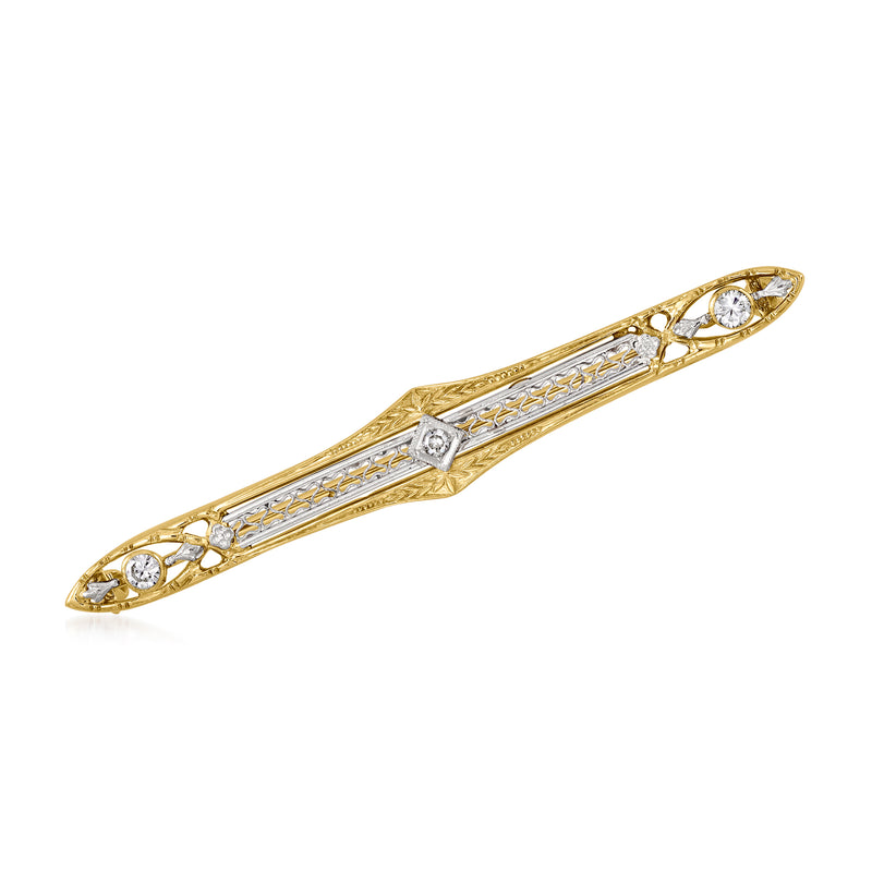Vintage 14kt yellow gold diamond bar pin with marquise and round stones