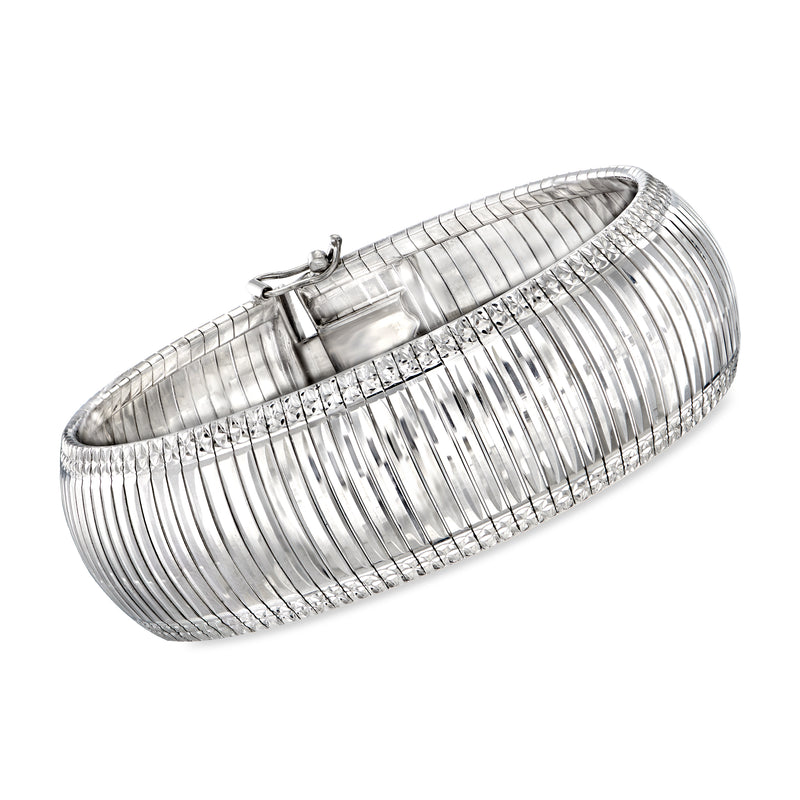 Sterling silver omega-style bracelet with ribbed wire mesh and hinged clasp
