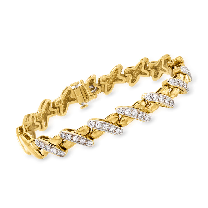 18kt yellow gold diamond x-link bracelet with alternating pave-set links