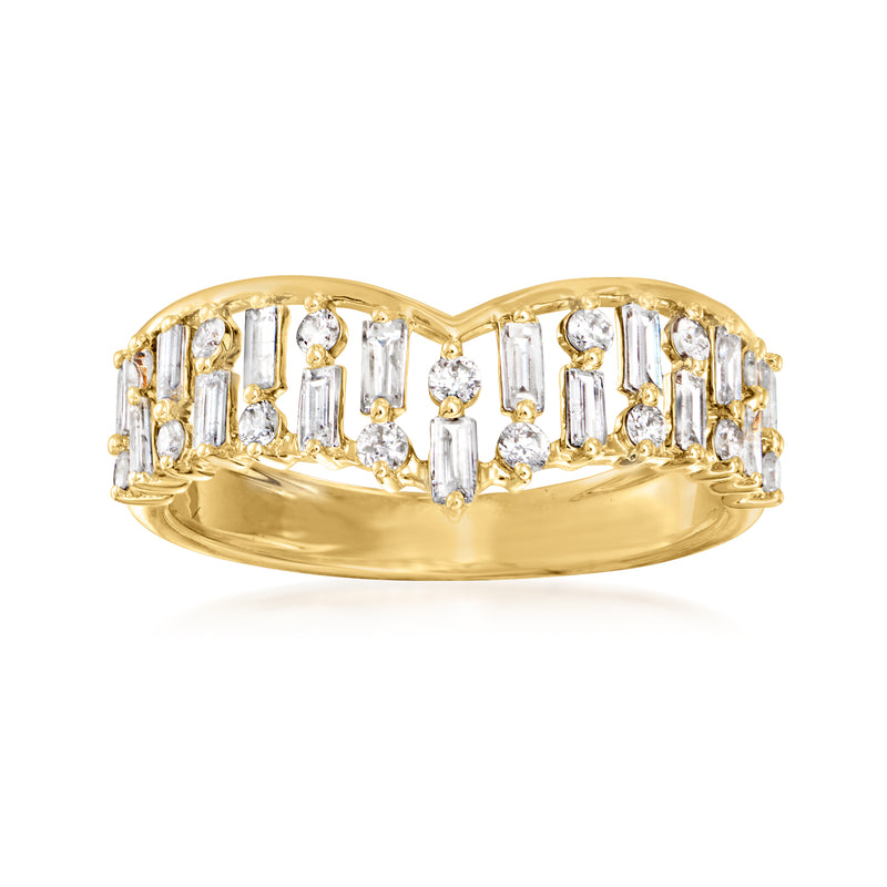14kt yellow gold diamond ring with baguette and round stones