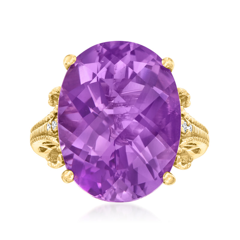 Amethyst gemstone ring in 14kt yellow gold with oval purple stone and 3 side accents