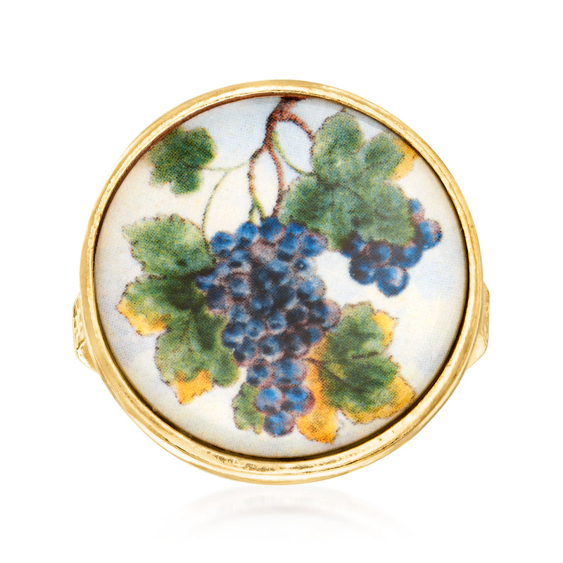 18kt gold over sterling silver ring with round grapevine motif stone inset