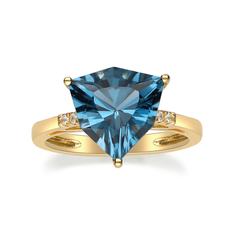14kt yellow gold ring with large London blue topaz and diamond accents