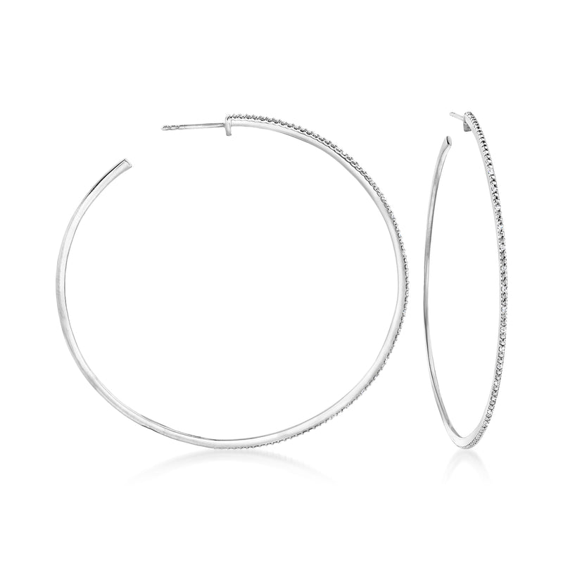 Sterling silver diamond hoop earrings with slim round hoops