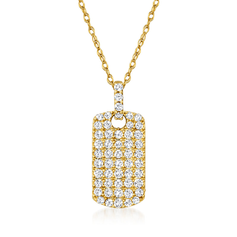 14kt yellow gold diamond tag pendant necklace with sparkling round stone accents